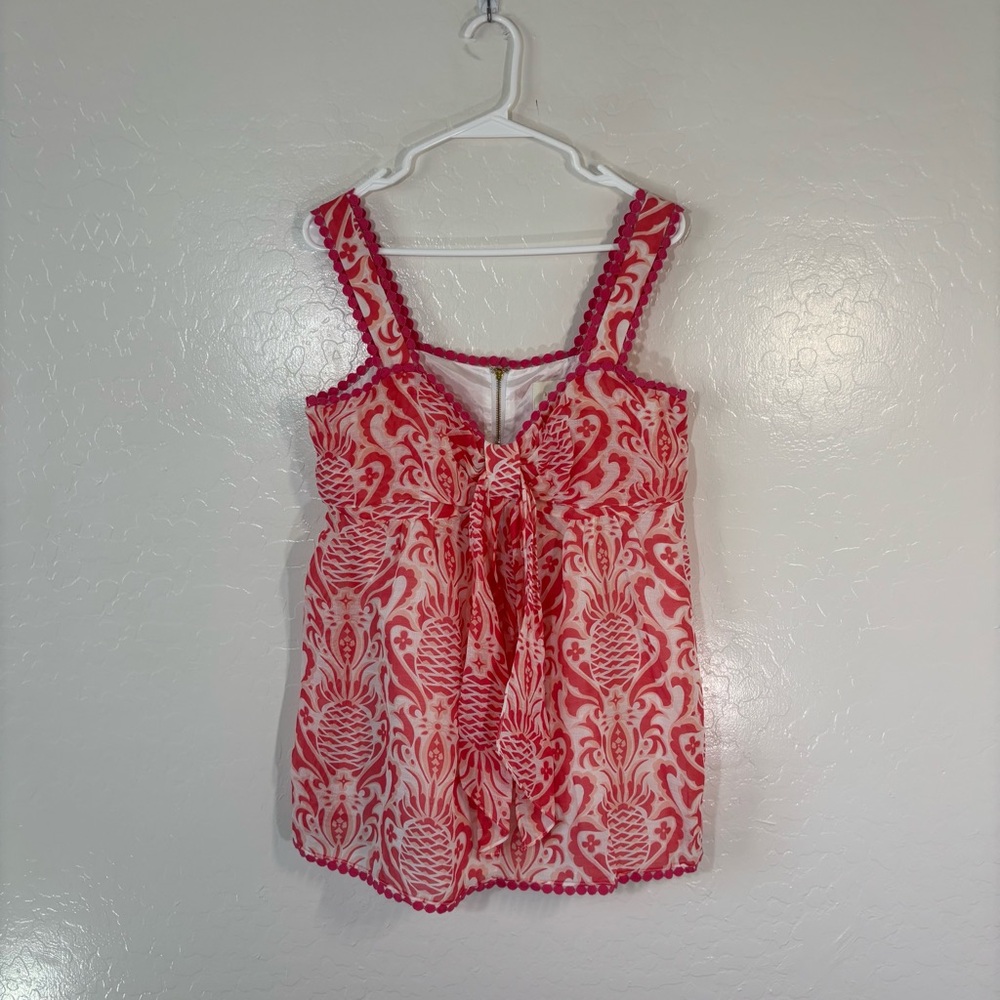 Kate Spade Silk Linen Sleeveless Blouse Bow Top Size 10  Tank Top Pink White